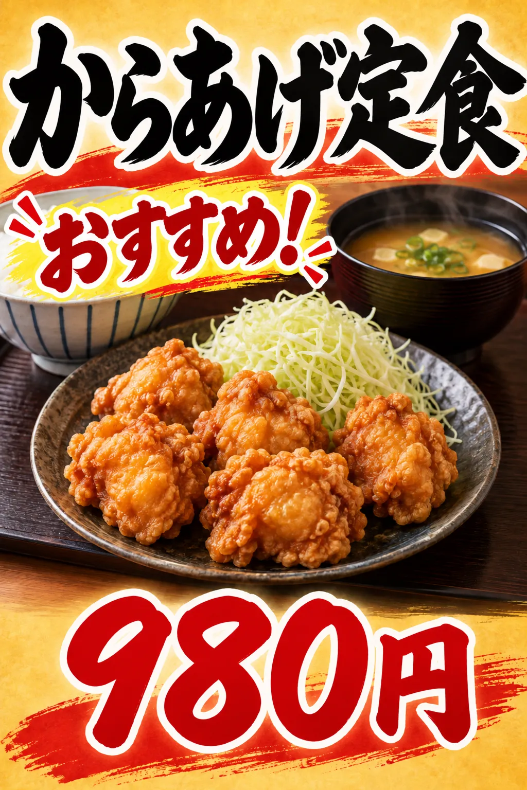 ChatGPT Images 2.5で6回編集した唐揚げ定食POP