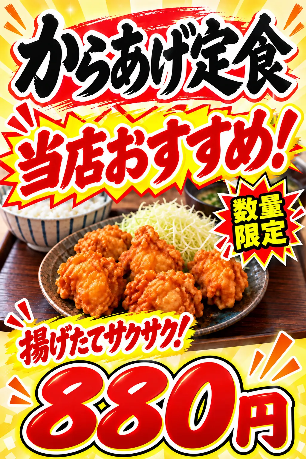 ChatGPT Images 2.5で17回編集して激キショAI飯に近づいた唐揚げ定食POP